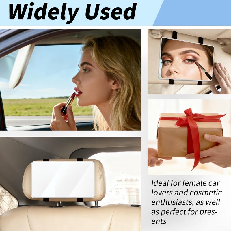 Deluxsa Car Sun Visor Mirror, Cosmetic Makeup Mirrors with Straps, No Light HD Car Interior Cosmetic Mirror, Universal Sun Visor Mirrors for Trucks, Cars, SUVs (White) - Image 3